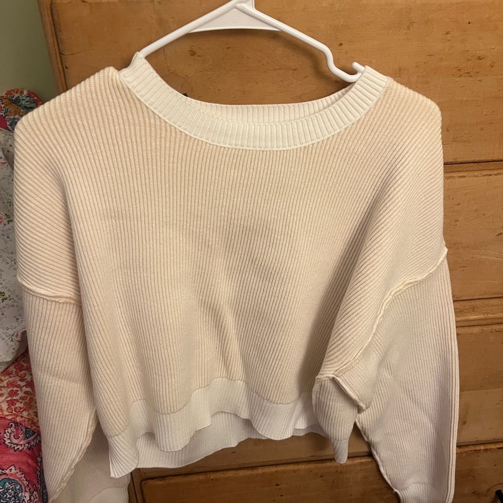 Altar'd State Yellow and Cream Crew Neck Sweater